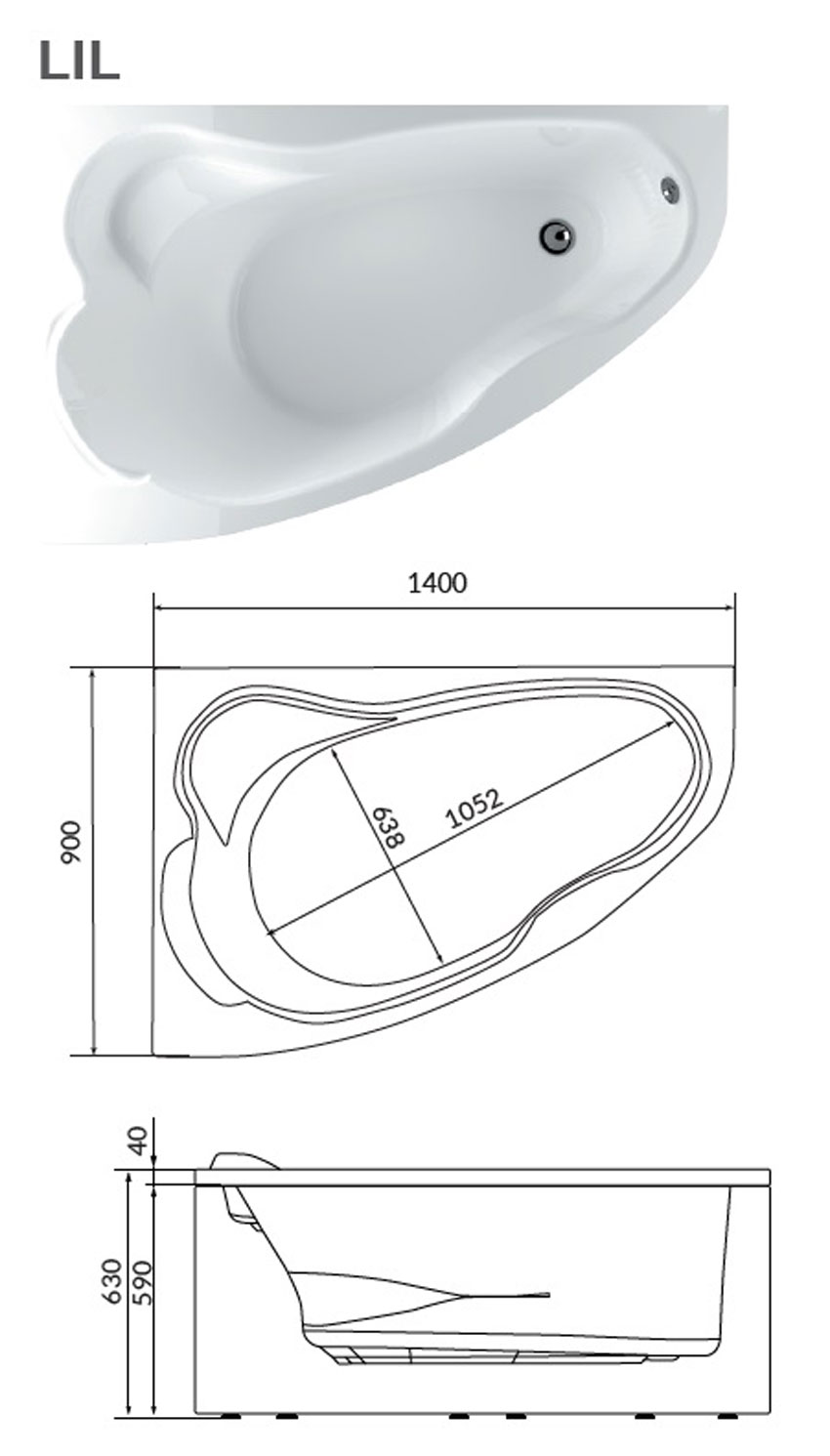 Ванна акриловая Marka One Lil 140x90 R изображение