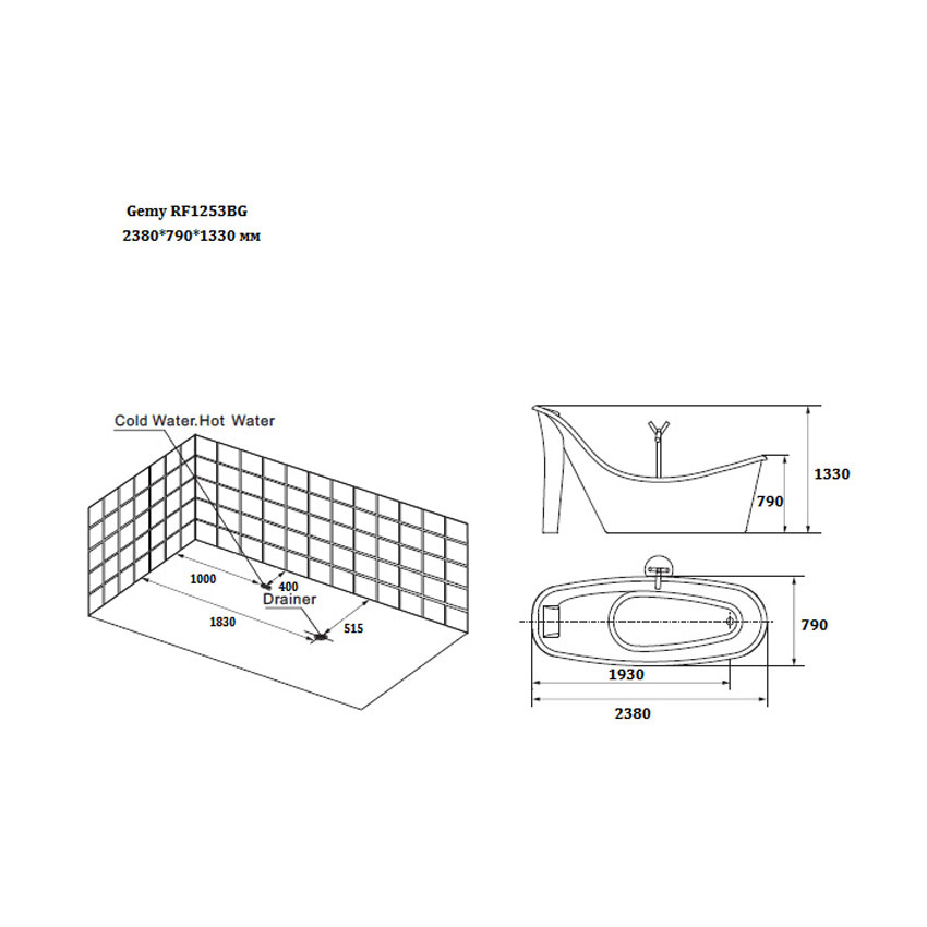 Ванна акриловая Gemy RF1253BG изображение