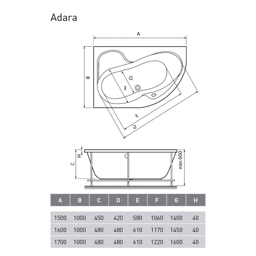 Ванна акриловая Relisan Adara L 160х100 изображение