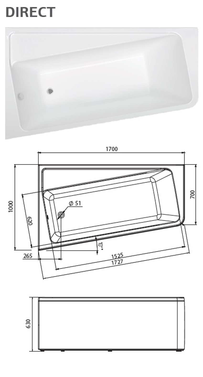 Ванна акриловая Marka One Direct 170x100 L изображение