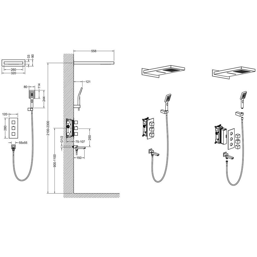 Душевая система встроенная с термостатом Timo Petruma SX-5079/03SM черный изображение
