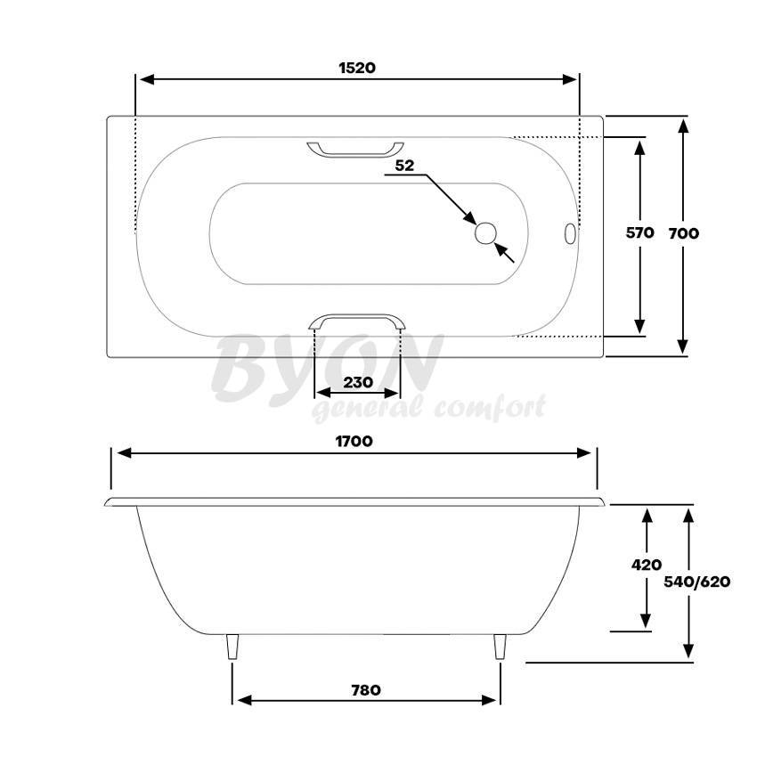 Ванна чугунная Byon B13 170x70x42 с ручками изображение