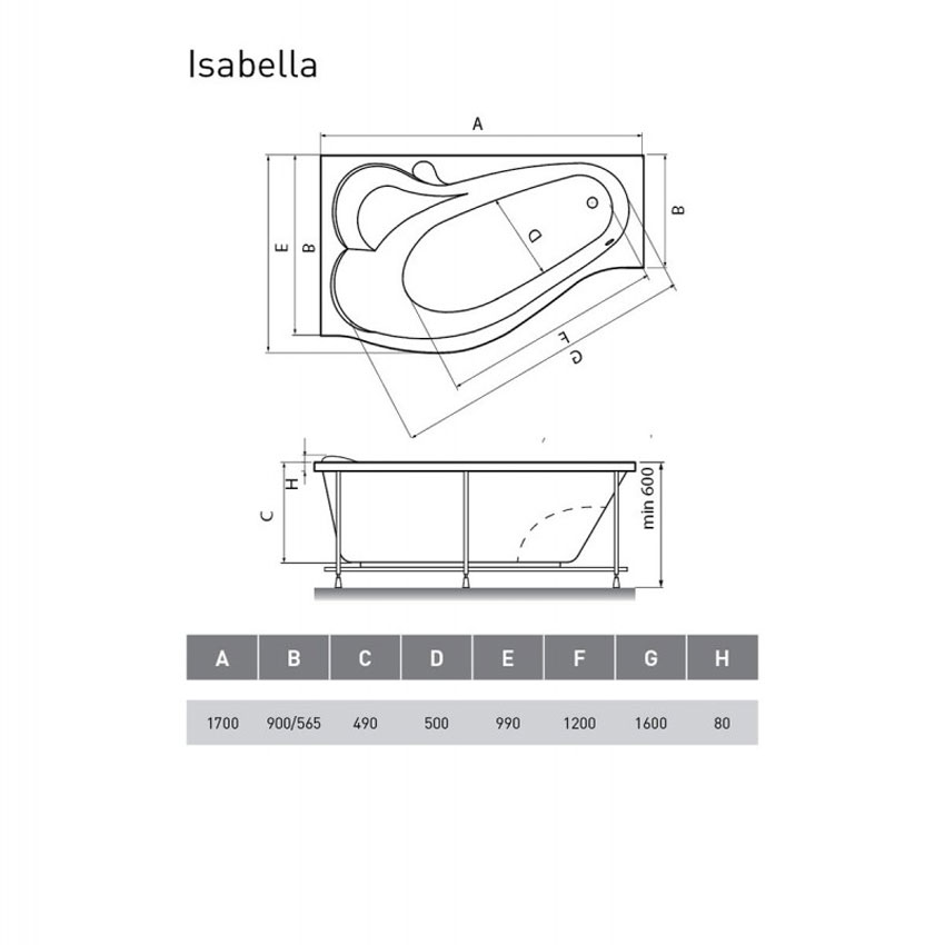 Ванна акриловая Relisan Isabella R 170x90 изображение