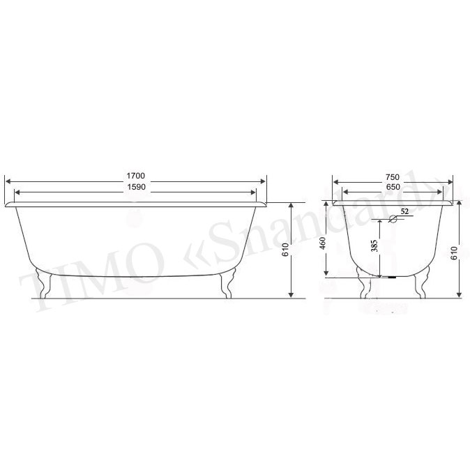 Ванна чугунная Timo Standard 3V 170 изображение