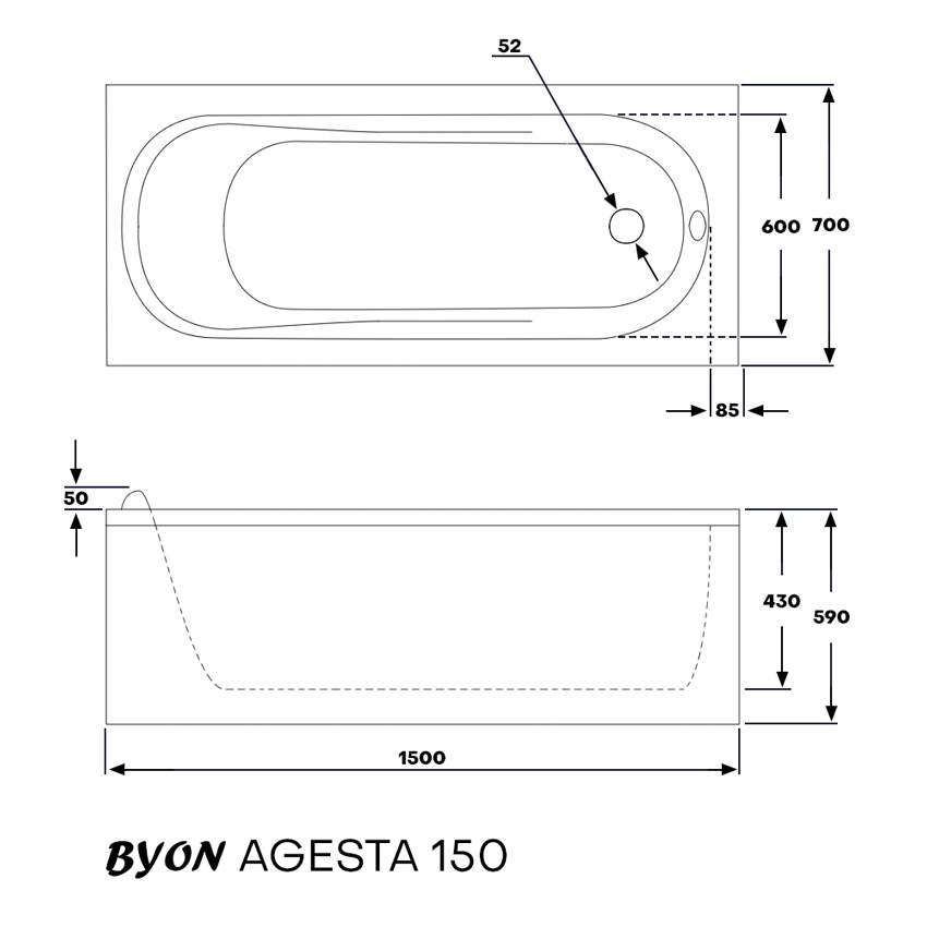 Ванна акриловая Byon Agesta 150х70х59 Комплект изображение