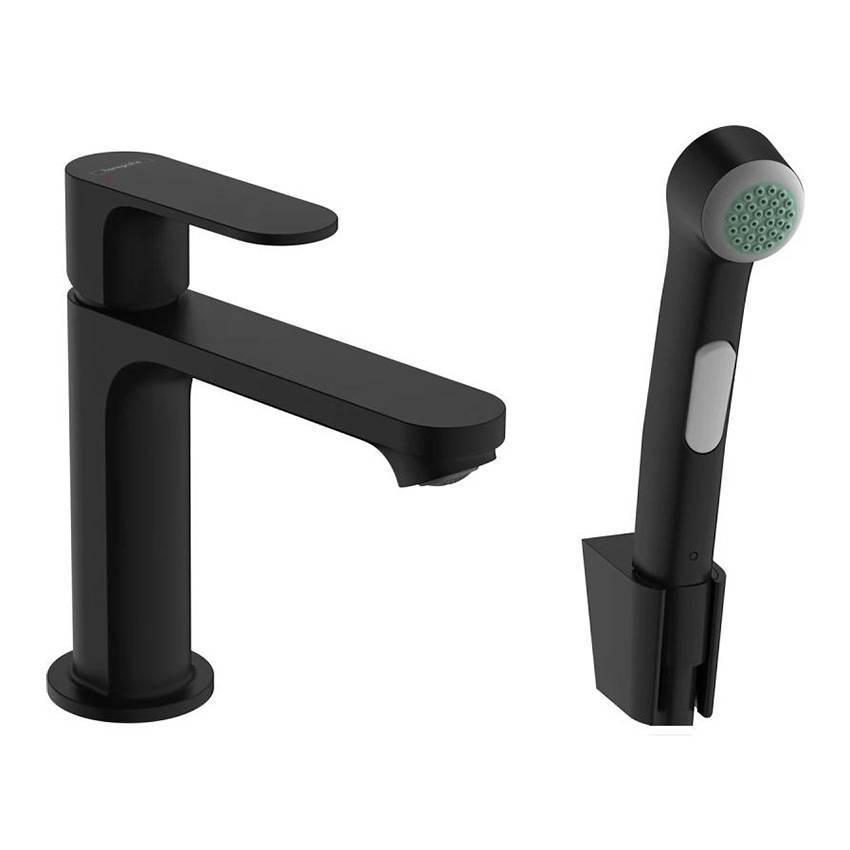 Смеситель для раковины с гигиеническим душем Hansgrohe Rebris S 72215670, черный матовый