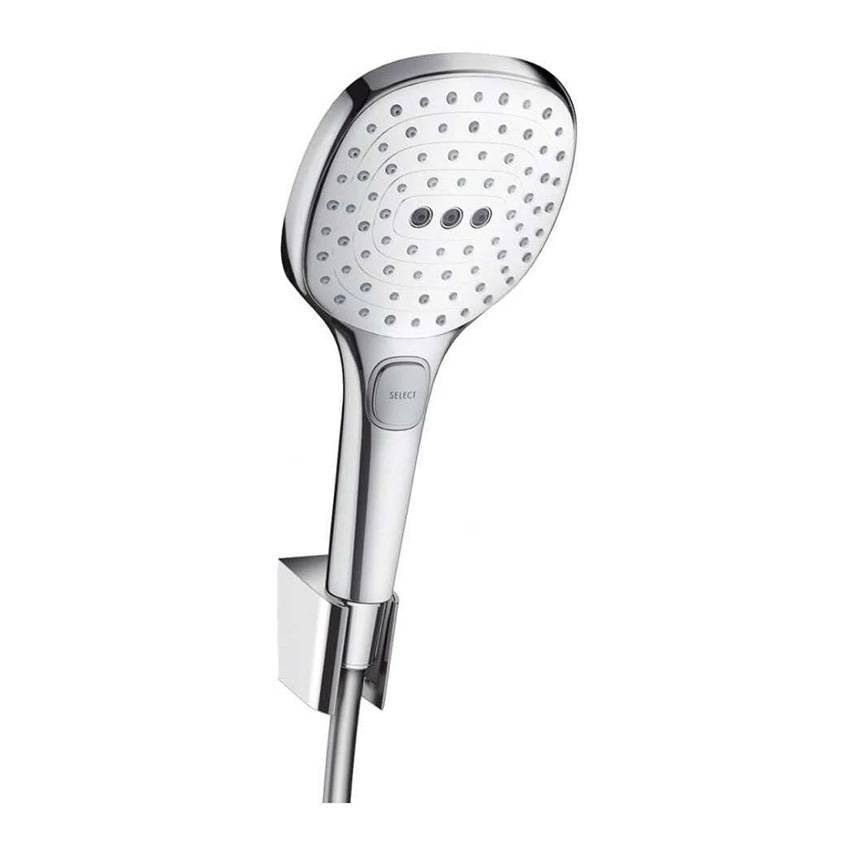 Душевой набор Hansgrohe Raindance Select E 120 3jet 26720400 с держателем и шлангом 160 см, белый/хром
