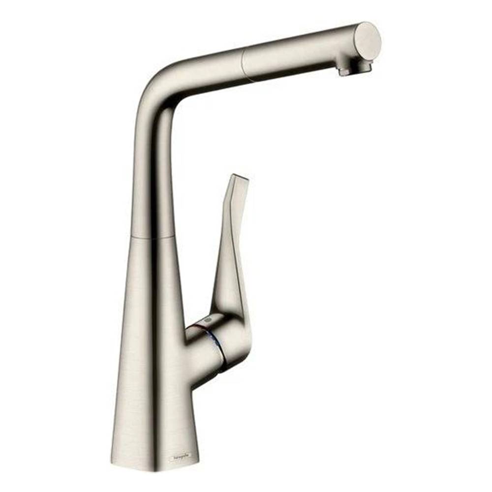 Смеситель для кухни с выдвижным душем Hansgrohe Metris сталь 14821800