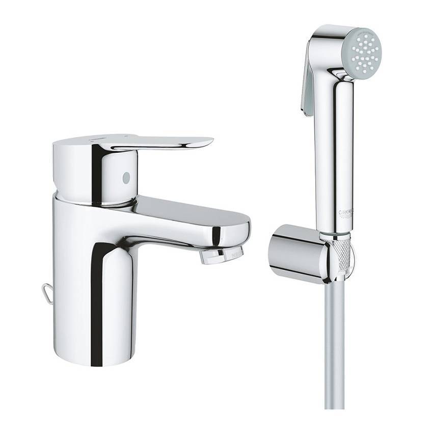 Смеситель для раковины Grohe Bau Edge 23757000 хром с гигиеническим душем