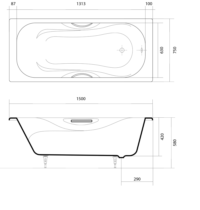 Ванна чугунная Aquatek Гамма 150x75 изображение