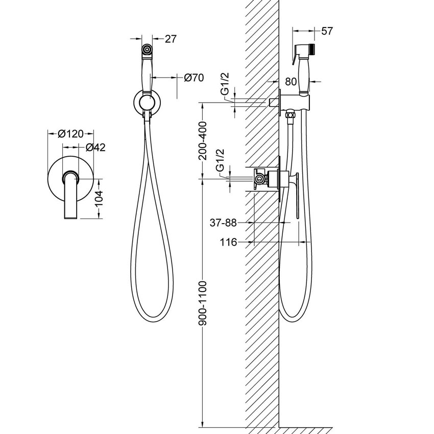 Смеситель встроенный с гигиеническим душем Timo Anni 2789/03SM черный изображение
