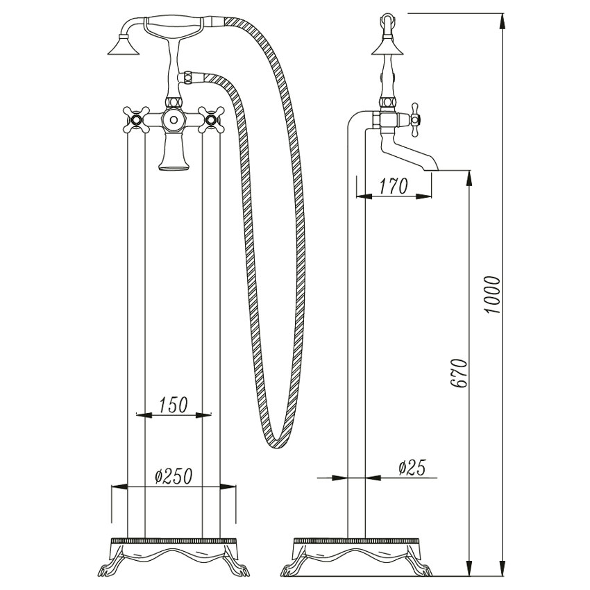 Смеситель напольный для ванны с душем Timo Nelson 1900/03Y-CR черный изображение