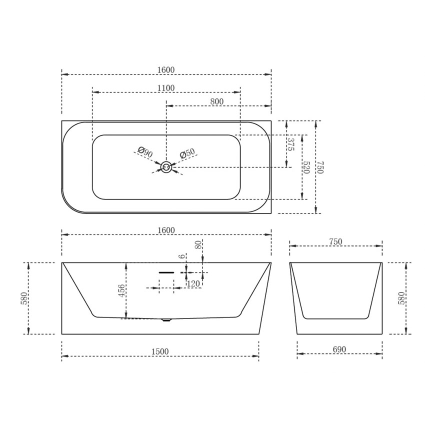 Ванна акриловая Abber AB9331 160 R изображение