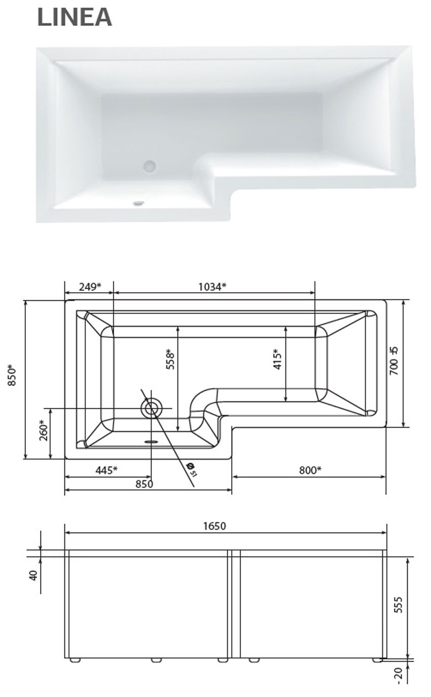 Ванна акриловая Marka One Linea 165x85 L изображение