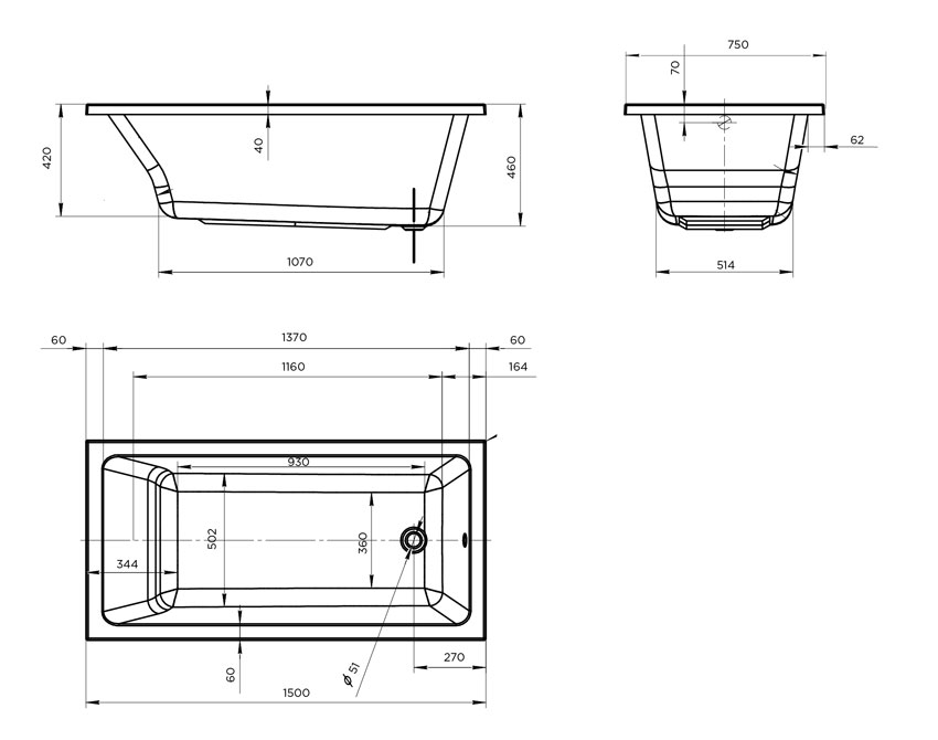 Ванна акриловая Marka One Bianca 150x75 изображение