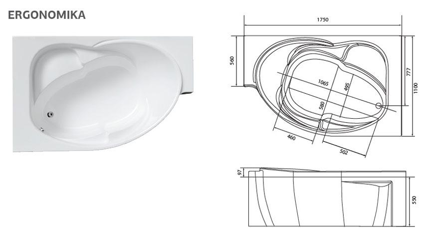 Ванна акриловая Marka One Ergonomika 158-175x110 L изображение
