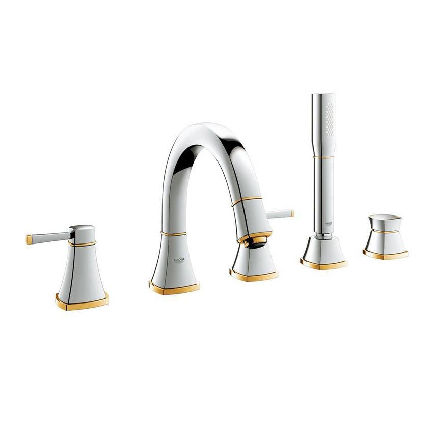 Смеситель на борт ванны Grohe Grandera с душевым гарнитуром, хром/золото 19919IG0