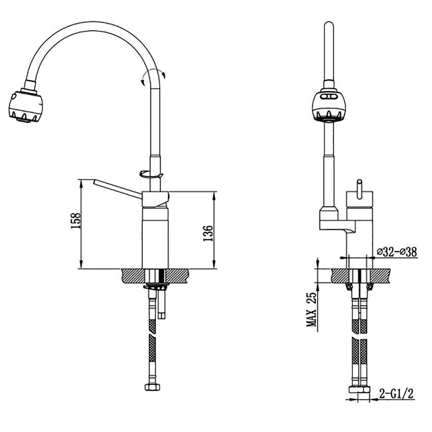 Смеситель для кухни с гибким изливом Timo Saona 2308F chrome изображение