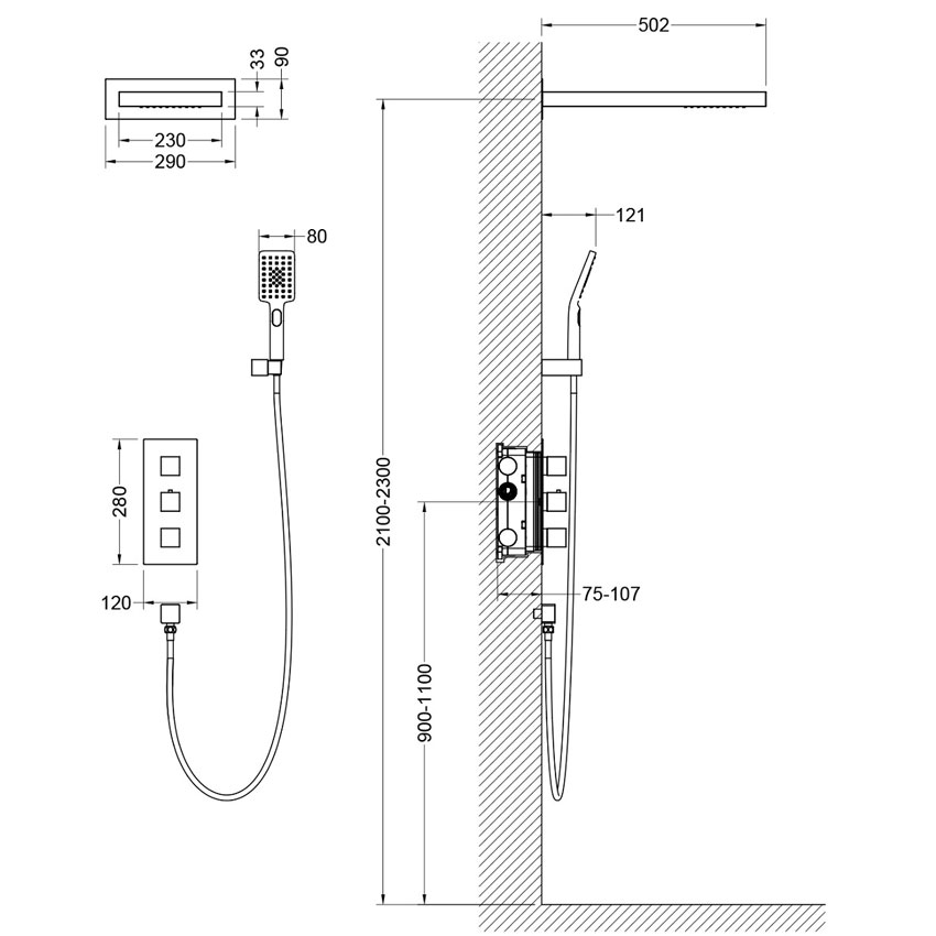 Душевая система встроенная с термостатом Timo Petruma SX-5039/03SM черный изображение