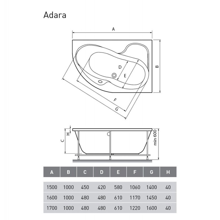 Ванна акриловая Relisan Adara R 170х100 изображение