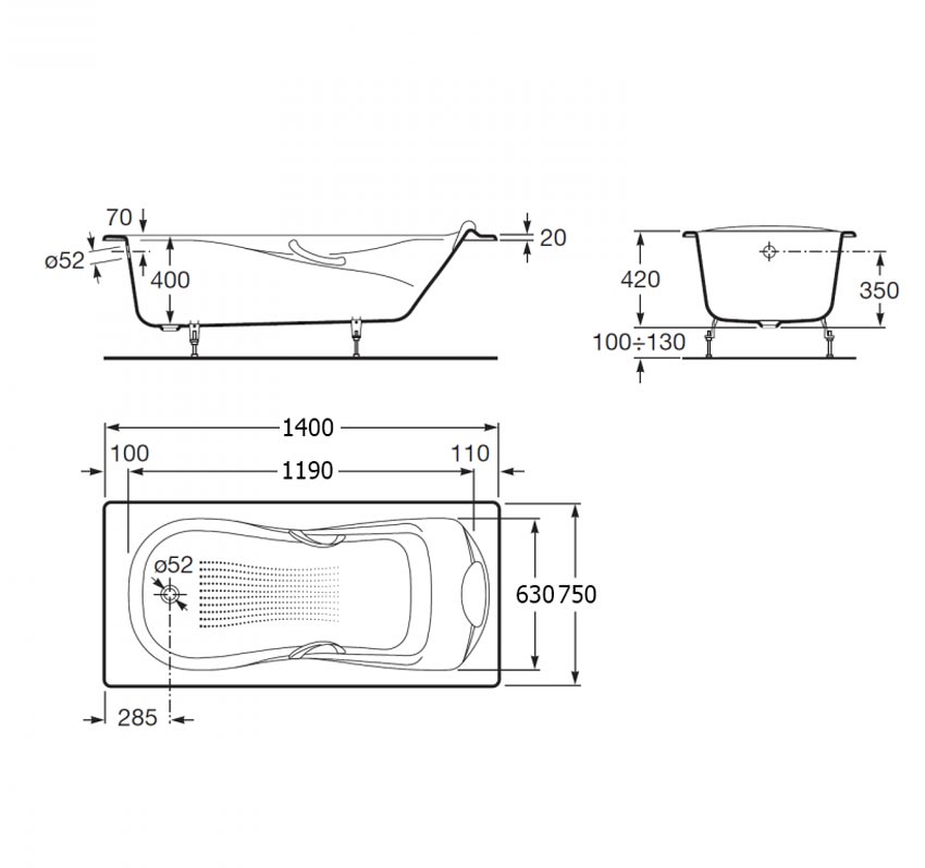 Ванна чугунная Roca Haiti 140x75 anti-slip изображение