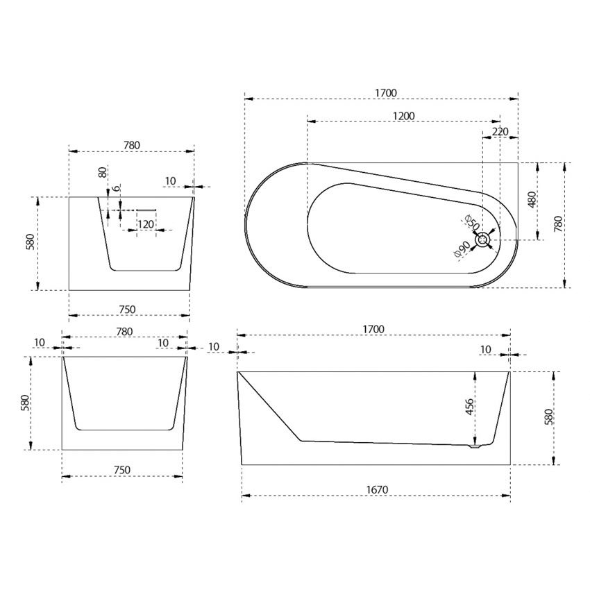 Ванна акриловая Abber AB9496 170 R изображение