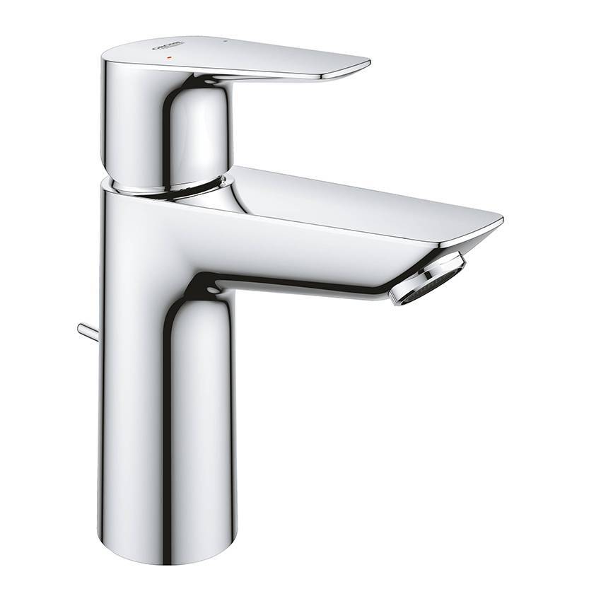 Смеситель для раковины Grohe BauEdge 23758001 с ограничителем температуры и рычажным донным клапаном, хром
