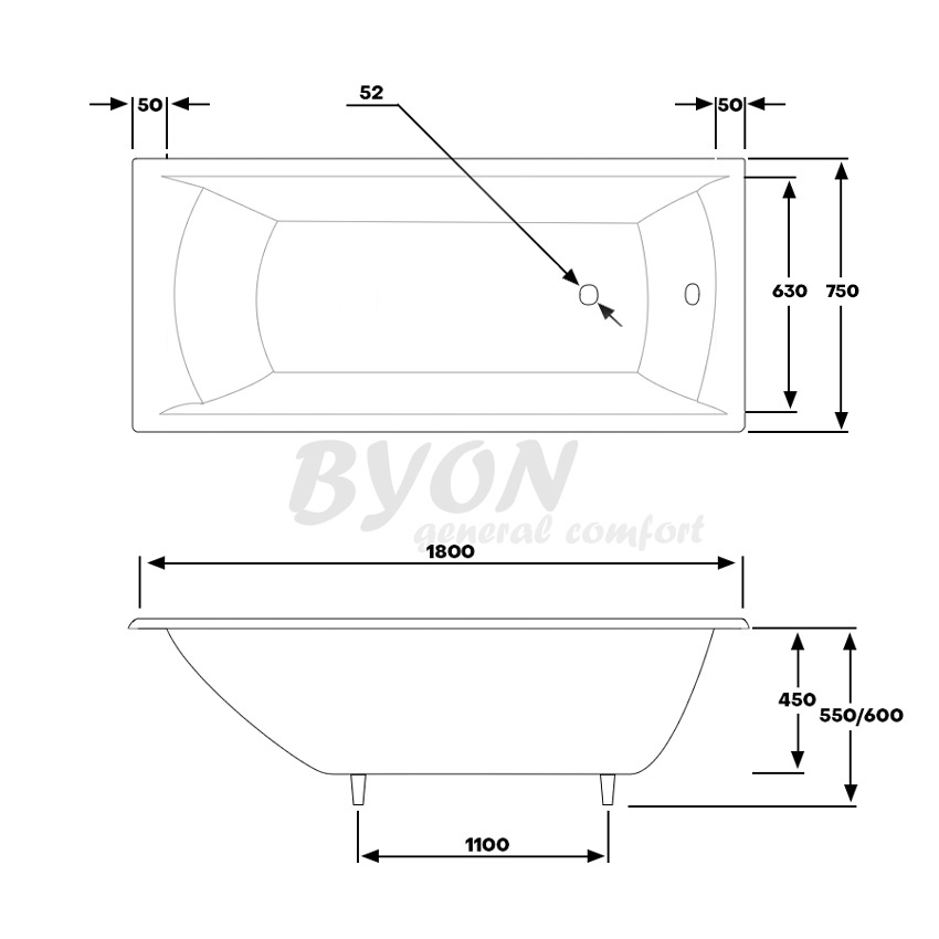 Ванна чугунная Byon Milan 180x75x45 изображение