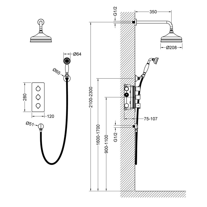 Душевая система встроенная с термостатом Timo Petruma SX-5169/00SM хром изображение