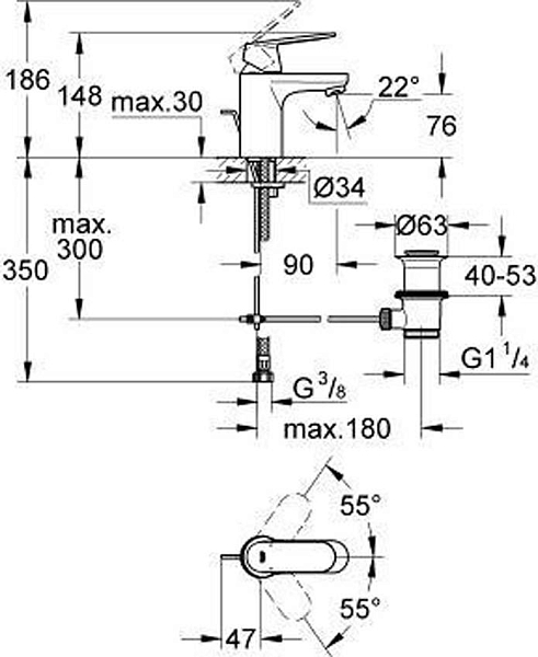 Смеситель для раковины Grohe Eurosmart Cosmopolitan 3282500E изображение