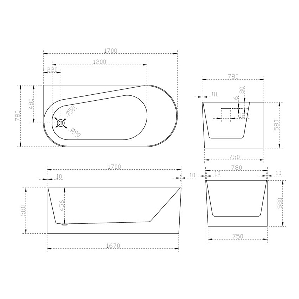 Ванна акриловая Abber AB9496 170 L изображение