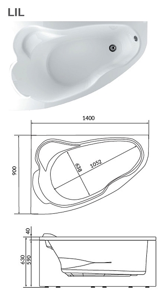 Ванна акриловая Marka One Lil 140x90 L изображение