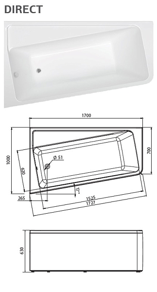 Ванна акриловая Marka One Direct 170x100 L изображение