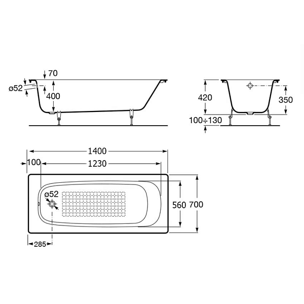 Ванна чугунная Roca Continental 140х70 antislip изображение