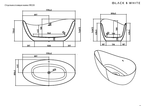 Ванна акриловая Black&White SB 220 изображение