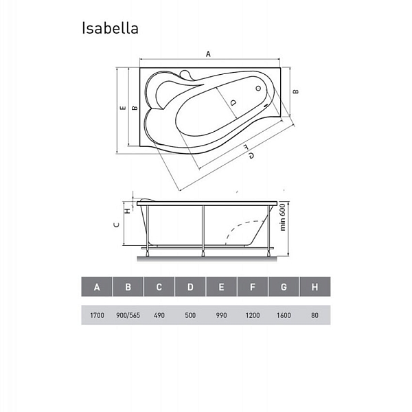 Ванна акриловая Relisan Isabella R 170x90 изображение