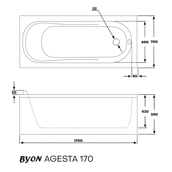 Ванна акриловая Byon Agesta 170х70х59 Комплект изображение