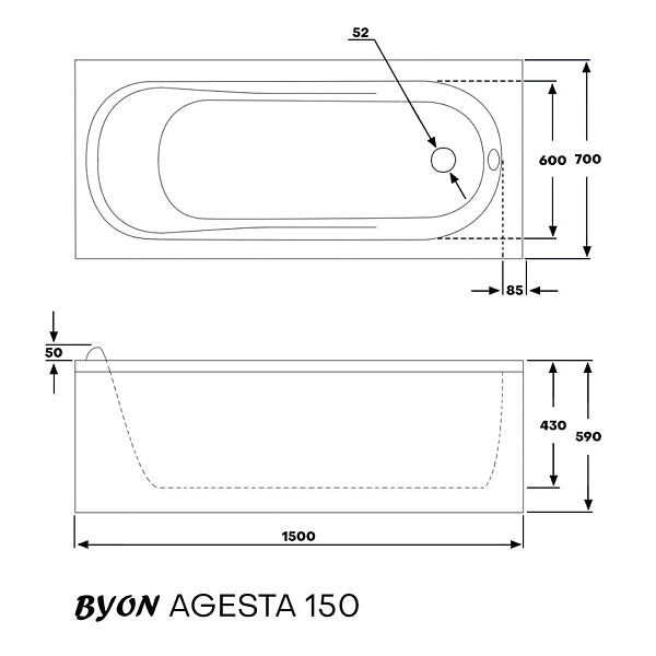 Ванна акриловая Byon Agesta 150х70х59 Комплект изображение