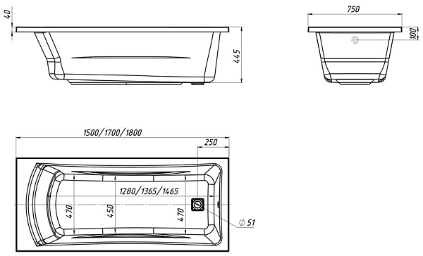 Ванна акриловая Marka One Prime 150x75 изображение