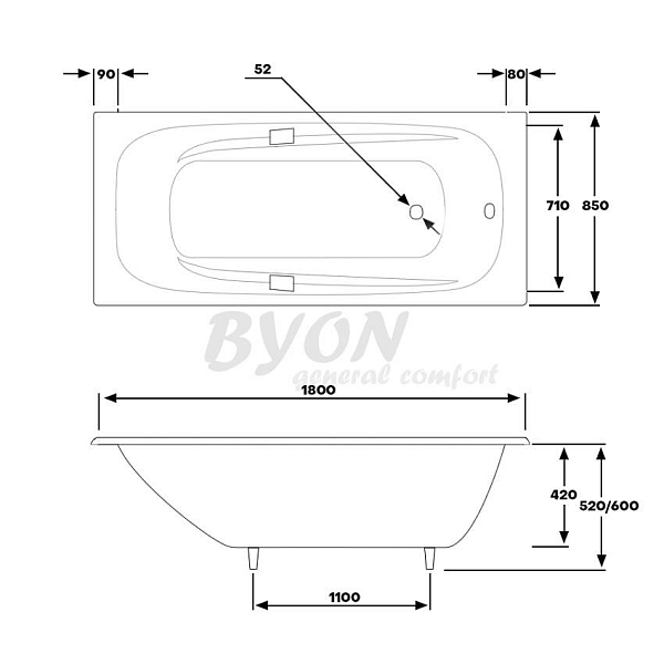Ванна чугунная Byon Ide 180x85x42 изображение