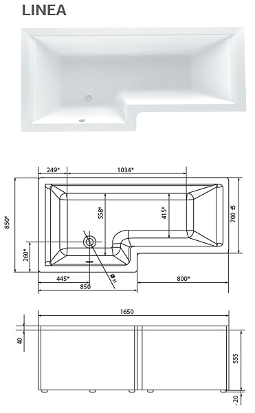 Ванна акриловая Marka One Linea 165x85 L изображение