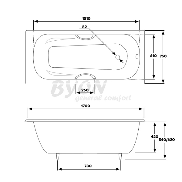 Ванна чугунная Byon B15 170x75x42 изображение
