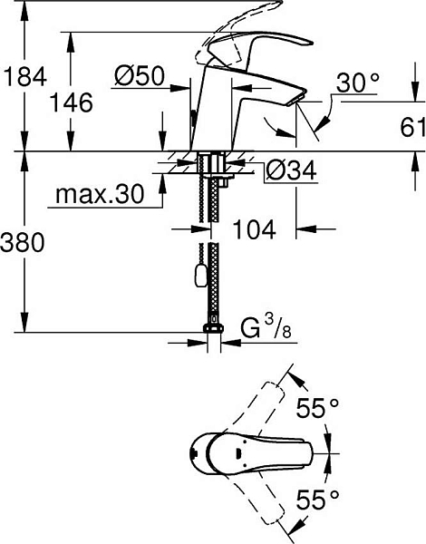 Смеситель для раковины Grohe Eurosmart 33188002 изображение