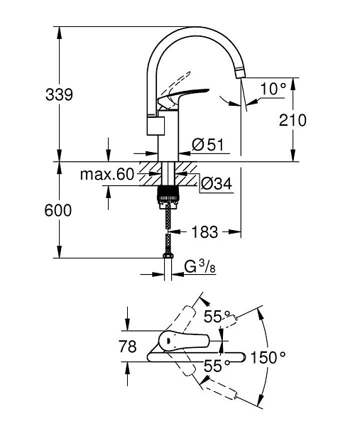 Смеситель для кухни Grohe Eurosmart 2021 33202003 хром изображение