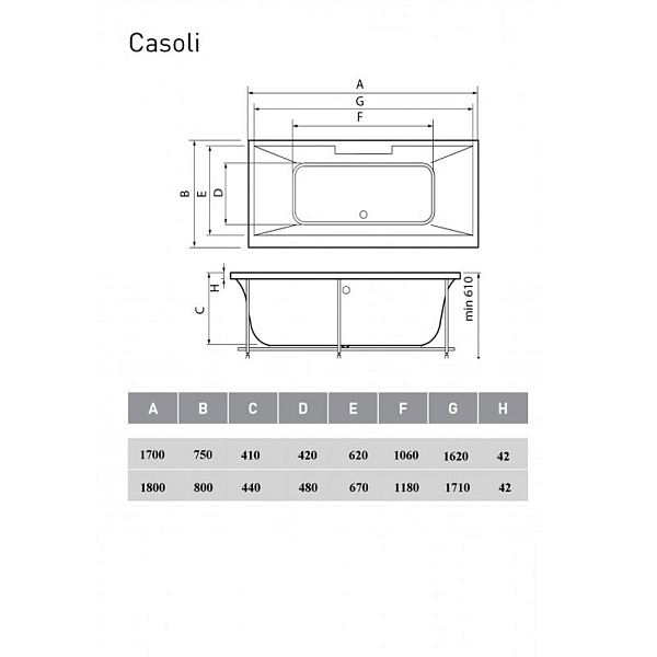 Ванна акриловая Vayer Casoli 170x75 изображение