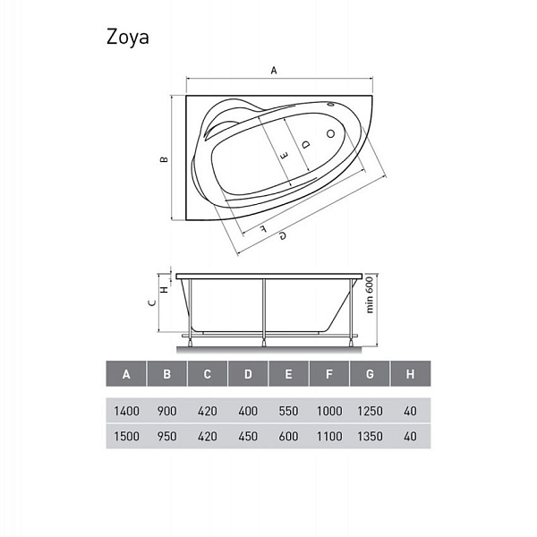 Ванна акриловая Relisan Zoya L 140x90 изображение