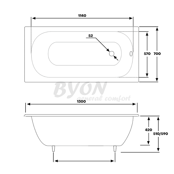 Ванна чугунная Byon B13 130x70x42 изображение