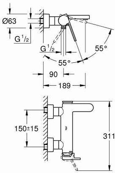 Смеситель для ванны с душем Grohe Plus 33553003 изображение