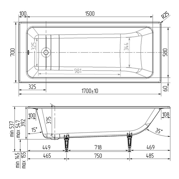 Ванна чугунная Wotte Line 170х70 изображение