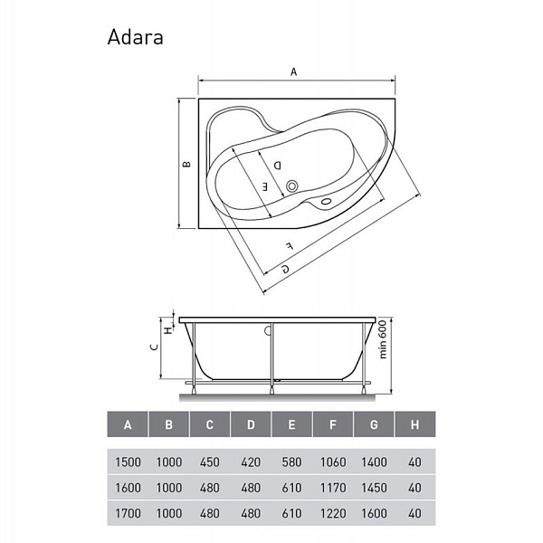 Ванна акриловая Relisan Adara L 170х100 изображение